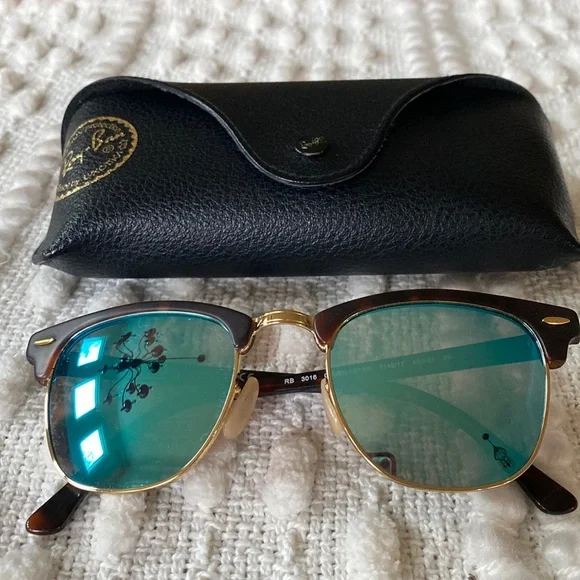 Ray Ban Clubmaster Frames with New Sublime Optics Blue Flash Lenses with Case Ray-Ban RB3016 Clubmaster Flash Lenses L (51 - 21) with Blue  main image 2